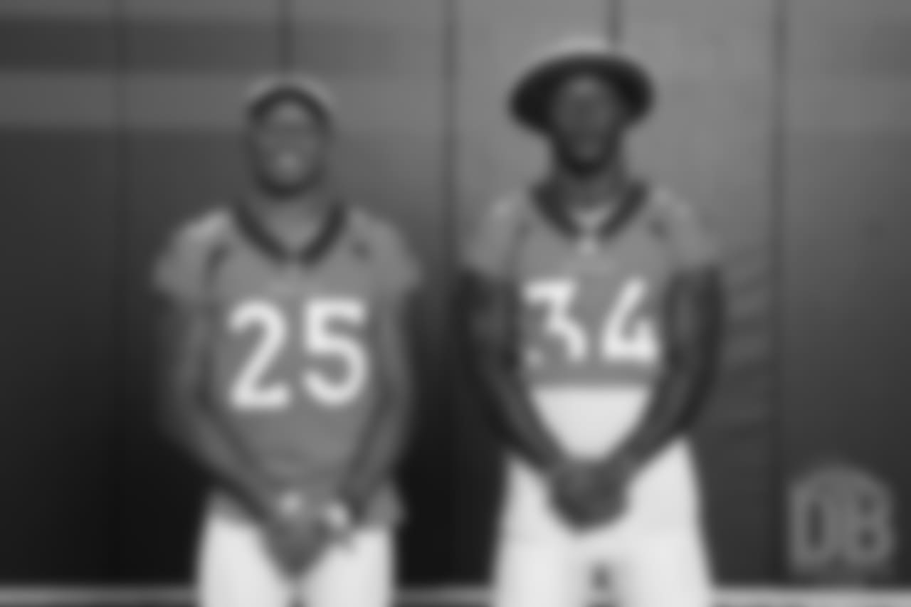 Chris Harris Jr. and Will Parks at team photo day at UCHealth Training Center on September 15, 2018.