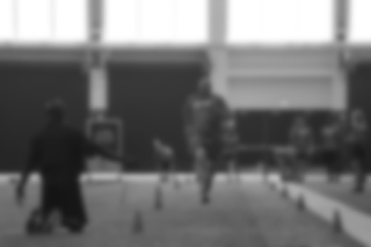 At USAA's Salute to Service NFL Boot Camp in the Pat Bowlen Fieldhouse at UCHealth Training Center on August 21, 2018. Fifty-five active duty military members took part in the physical challenges and then proceeded to watch practice and meet players afterward.