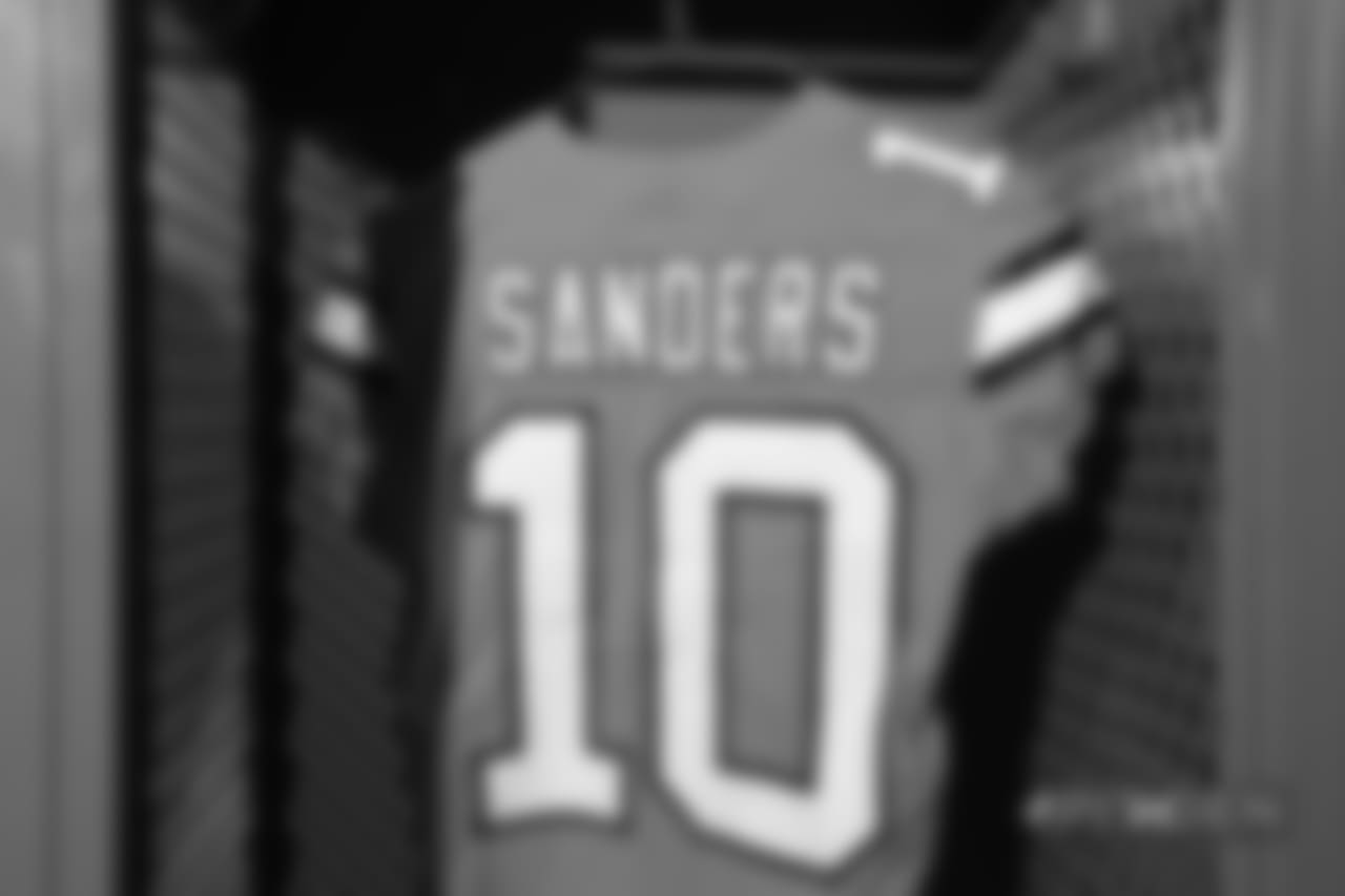 A close-up look at the Broncos' Color Rush jerseys during a photoshoot on November 20, 2018.
