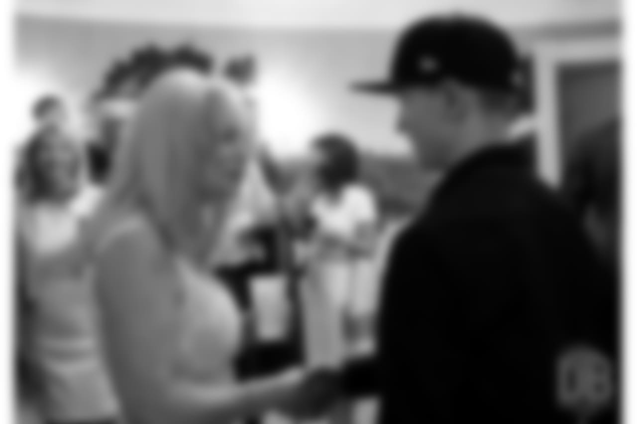 Annabel Bowlen shakes the hand of a veteran who was at the White House with the Broncos as a guest of the Wounded Warriors Project during the team's visit after winning Super Bowl 50.