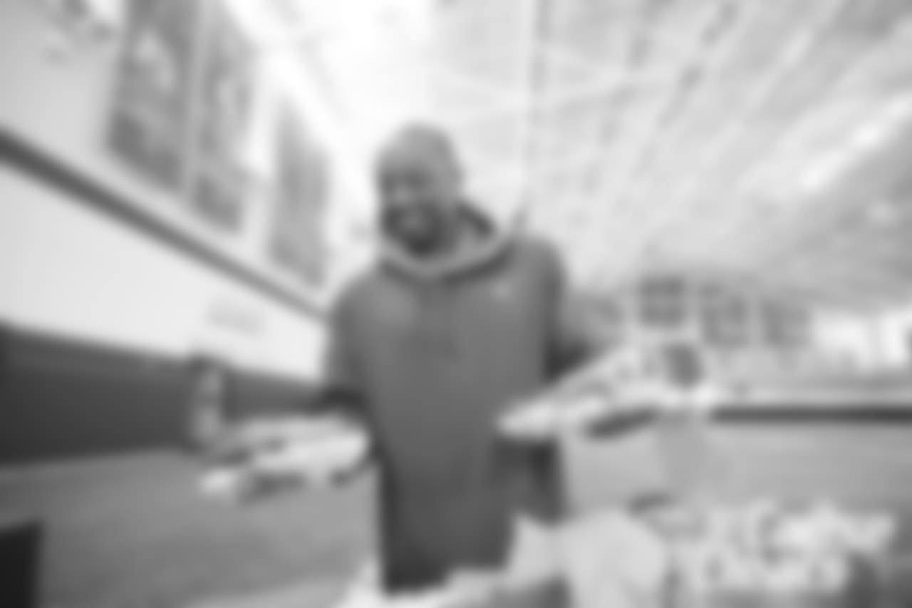 Chris Harris Jr. shows off his custom cleats during the 2018 My Cause My Cleats unveiling for the players.