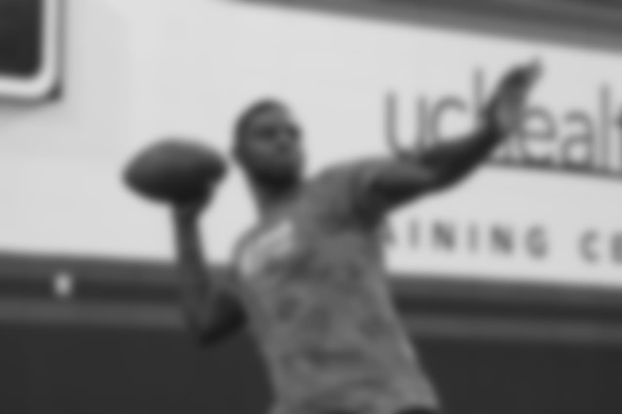 At USAA's Salute to Service NFL Boot Camp in the Pat Bowlen Fieldhouse at UCHealth Training Center on August 21, 2018. Fifty-five active duty military members took part in the physical challenges and then proceeded to watch practice and meet players afterward.