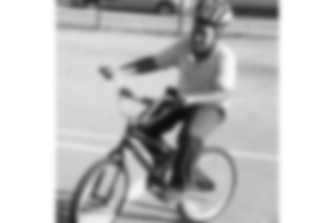 A bike rider during a bike distribution at Green Valley Elementary School in Denver on December 18, 2018.