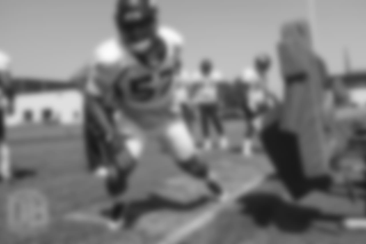 Defensive end DeMarcus Walker (57) during a practice at UCHealth Training Center on Aug. 13, 2018.