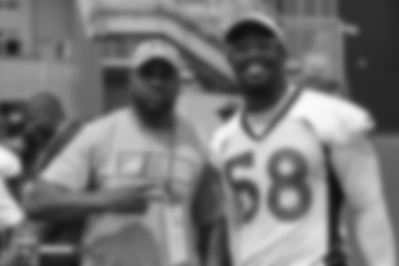 during the 10th day of training camp on August 8, 2018, at UCHealth Training Center.