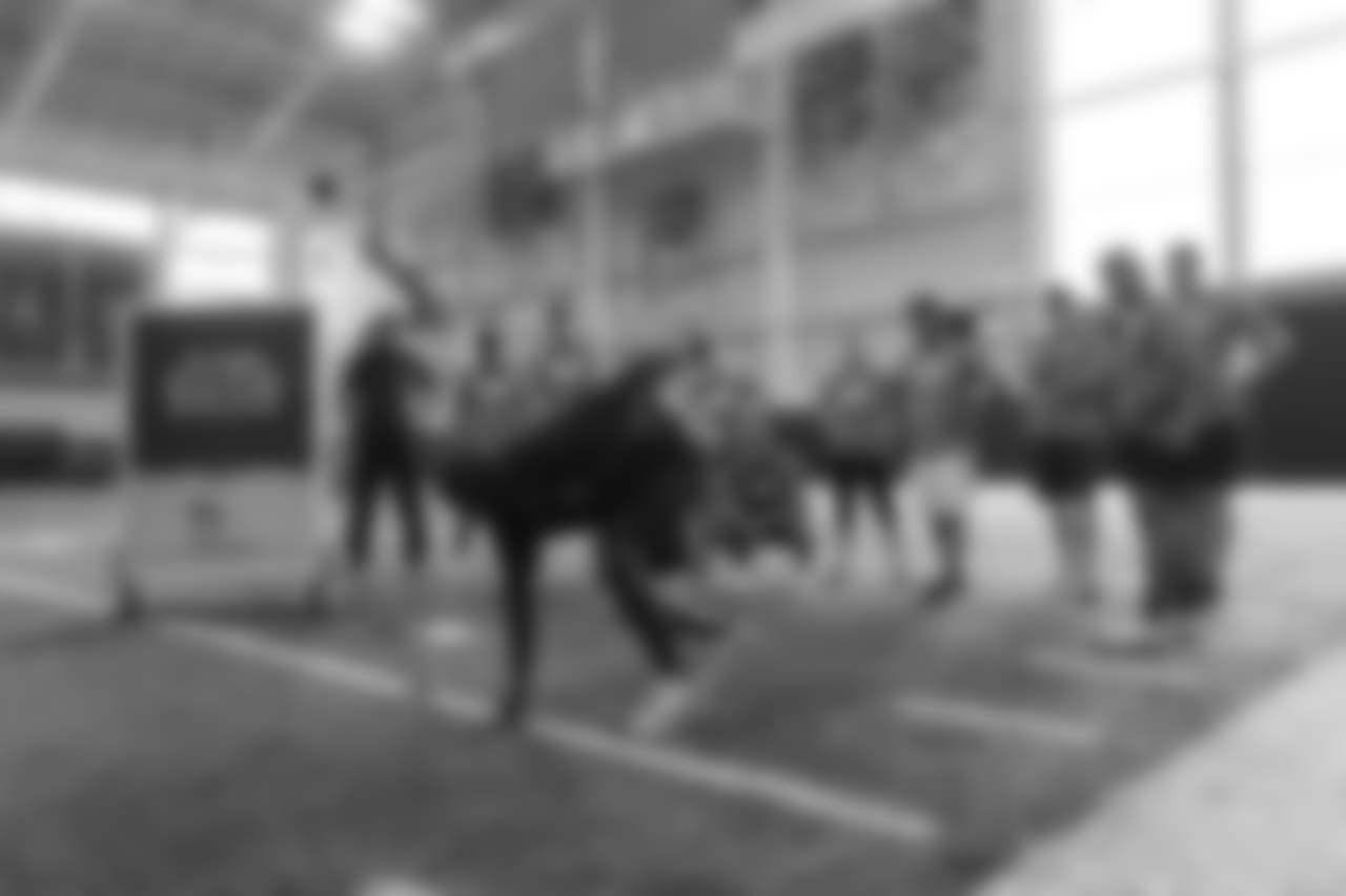 At USAA's Salute to Service NFL Boot Camp in the Pat Bowlen Fieldhouse at UCHealth Training Center on August 21, 2018. Fifty-five active duty military members took part in the physical challenges and then proceeded to watch practice and meet players afterward.