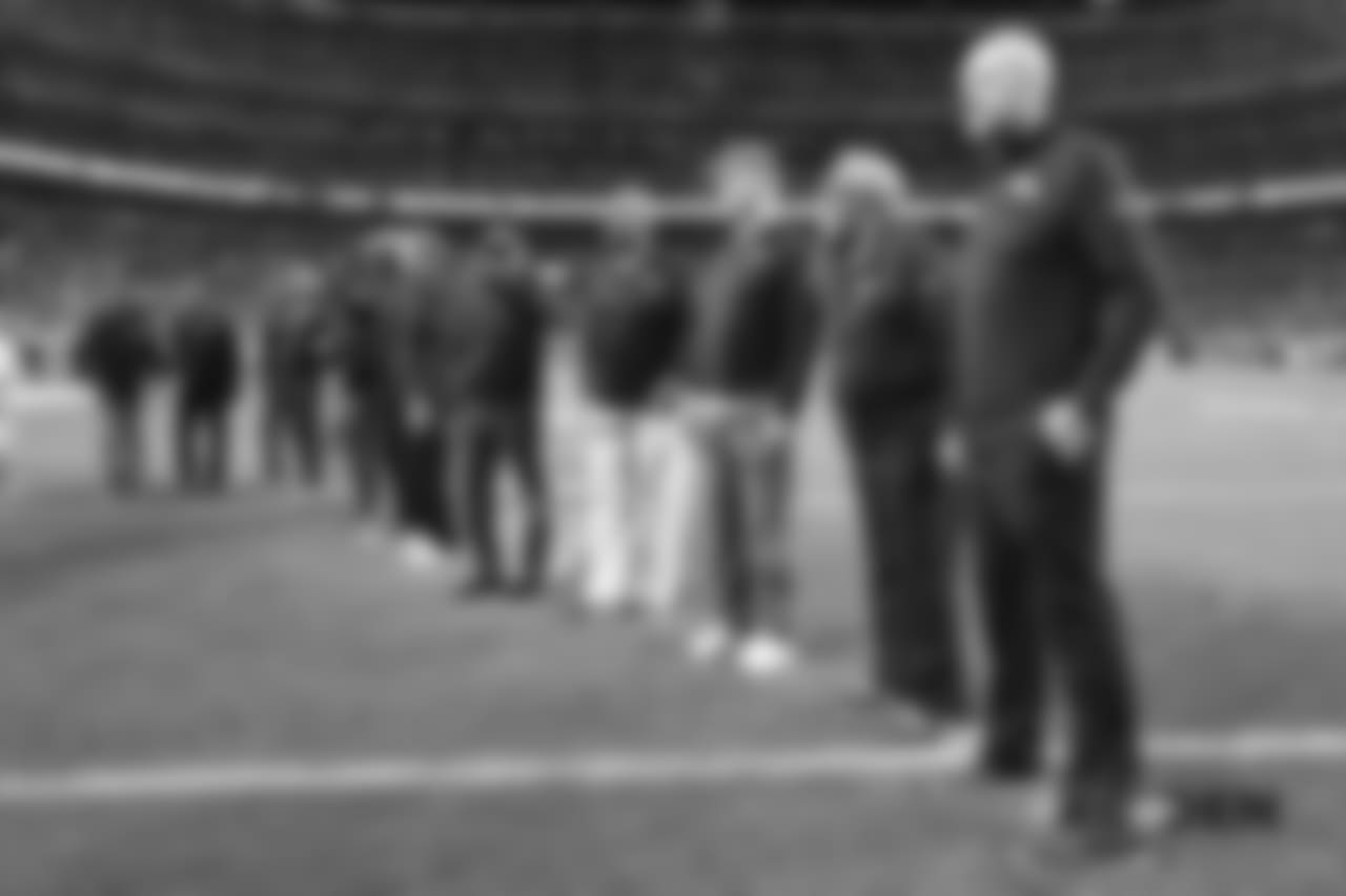 Ring of Fame former tackle Gary Zimmerman, Ring of Fame former halfback/kicker Gene Mingo and other Ring of Famers during the Ring of Fame recognition show at halftime during the game against the Kansas City Chiefs at Broncos Stadium at Mile High on October 1, 2018.