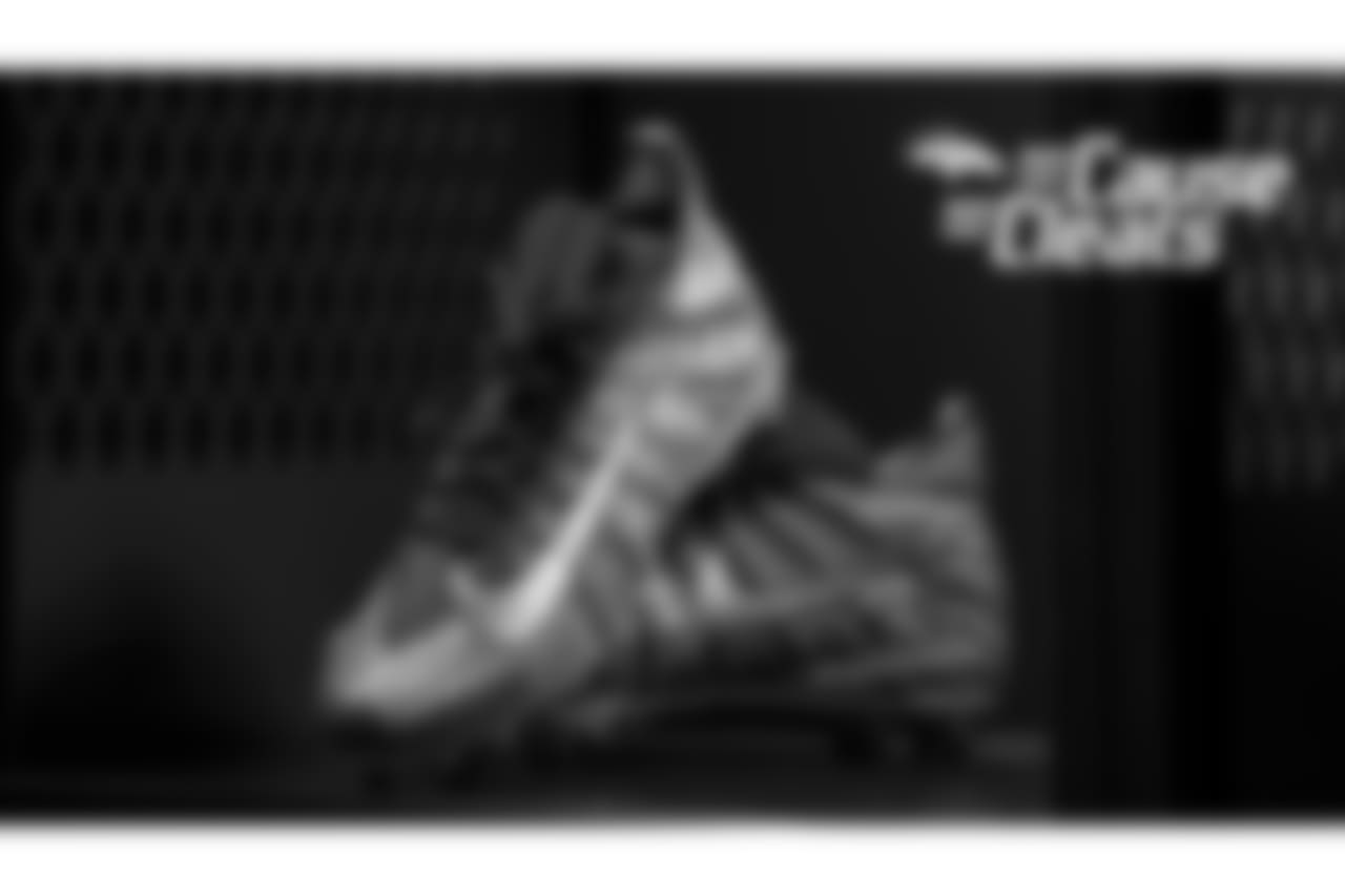Keishawn Bierria's cleats represent the American Cancer Society, which is "dedicated to helping people who face cancer," for My Cause My Cleats in 2018.