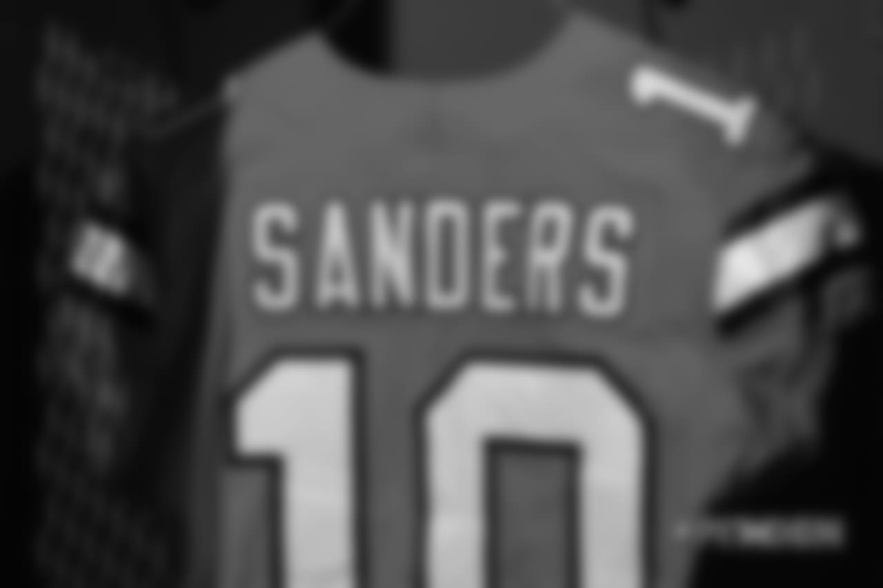 A close-up look at the Broncos' Color Rush jerseys during a photoshoot on November 20, 2018.