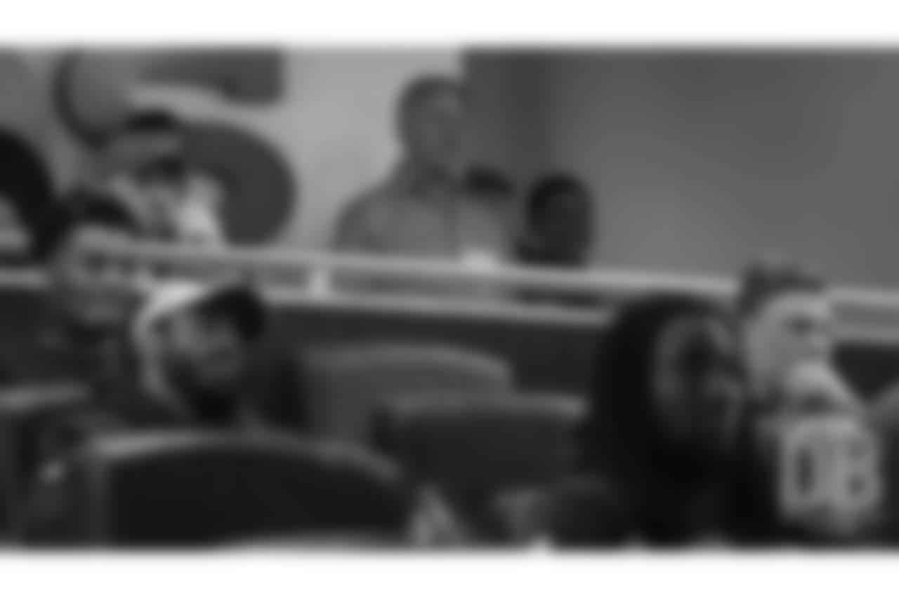 during the Broncos' 2018 community awards announcement ceremony during a team meeting on December 6, 2018.