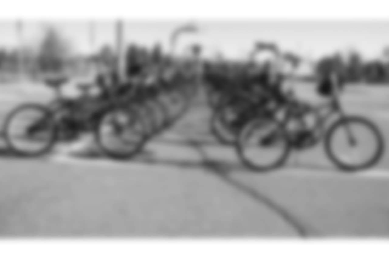 Bikes on display during a bike distribution at Green Valley Elementary School in Denver on December 18, 2018.