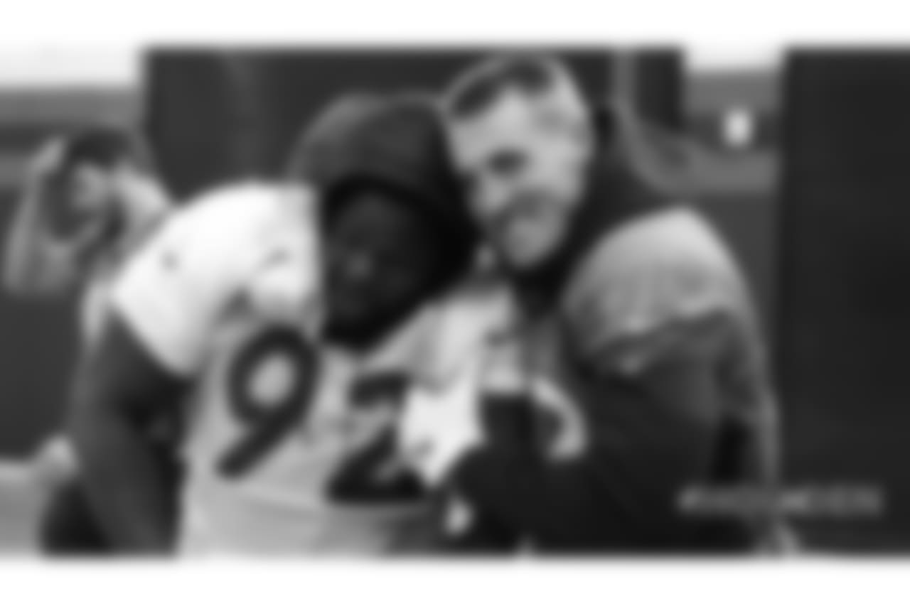Zach Kerr and Jeff Heuerman during a Saturday walkthrough at UCHealth Training Center on November 3, 2018.