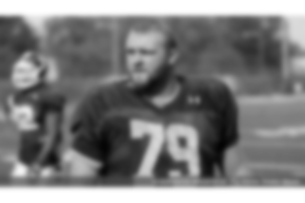 Temple offensive lineman Kyle Friend waits to speaks with members of the media at the NCAA college football team's practice facility, Tuesday, Oct. 27, 2015, in Philadelphia. (AP Photo/Matt Rourke)