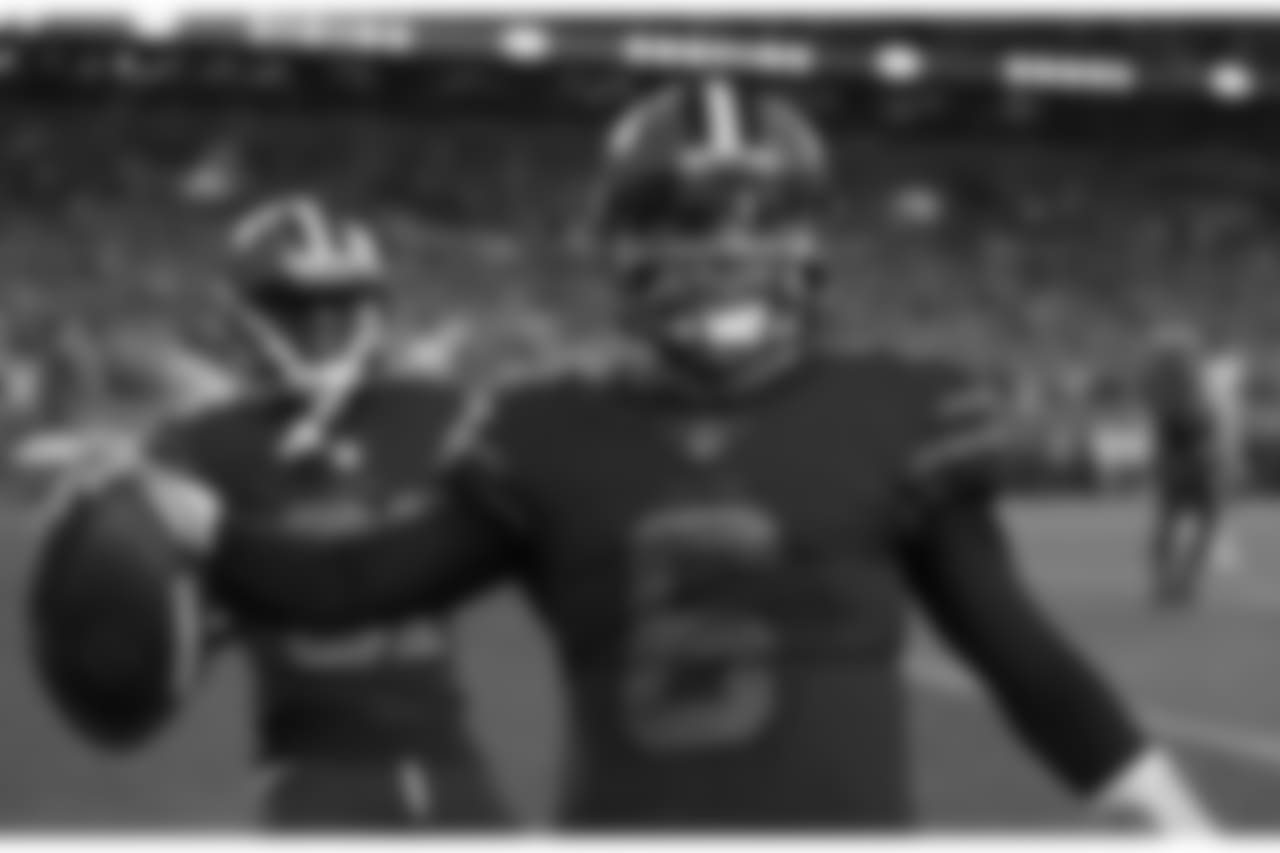 Cleveland Browns quarterback Baker Mayfield celebrates after scoring a two-point conversion during the second half of an NFL football game against the New York Jets, Thursday, Sept. 20, 2018, in Cleveland. (AP Photo/Ron Schwane)