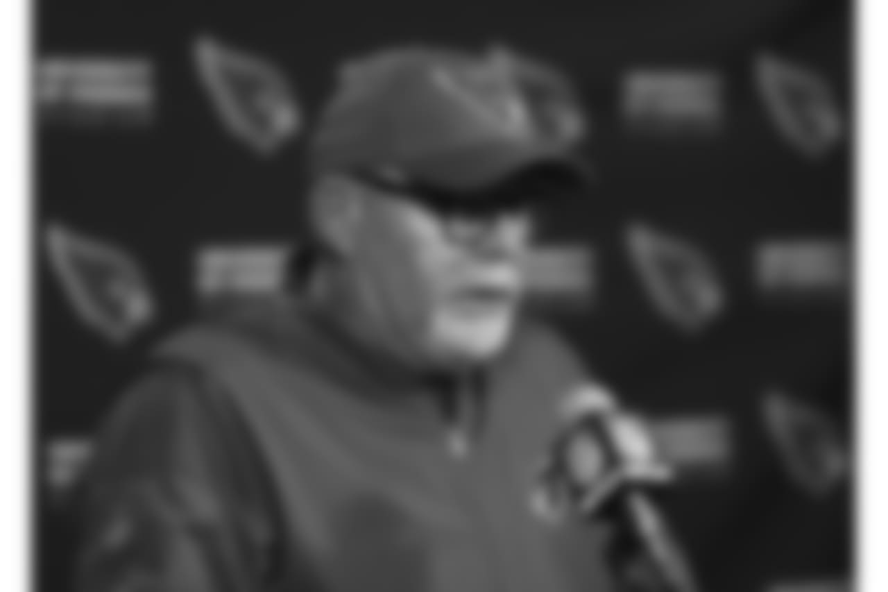 Arizona Cardinals head coach Bruce Arians speaks after an NFL football game against the Los Angeles Rams, Sunday, Dec. 3, 2017, in Glendale, Ariz. The Rams won 32-16. (AP Photo/Rick Scuteri)