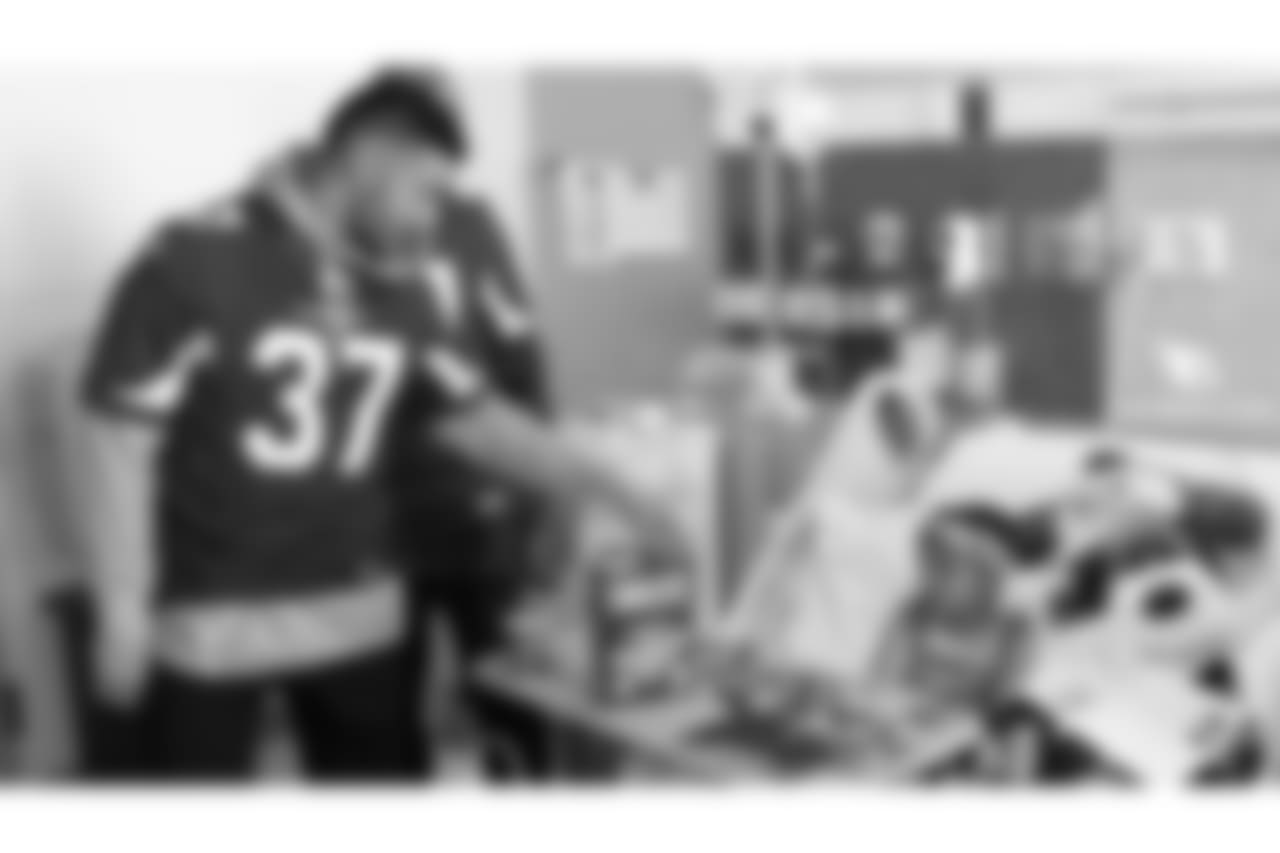 RB D.J. Foster checks out a patient's box of Cheez-Its