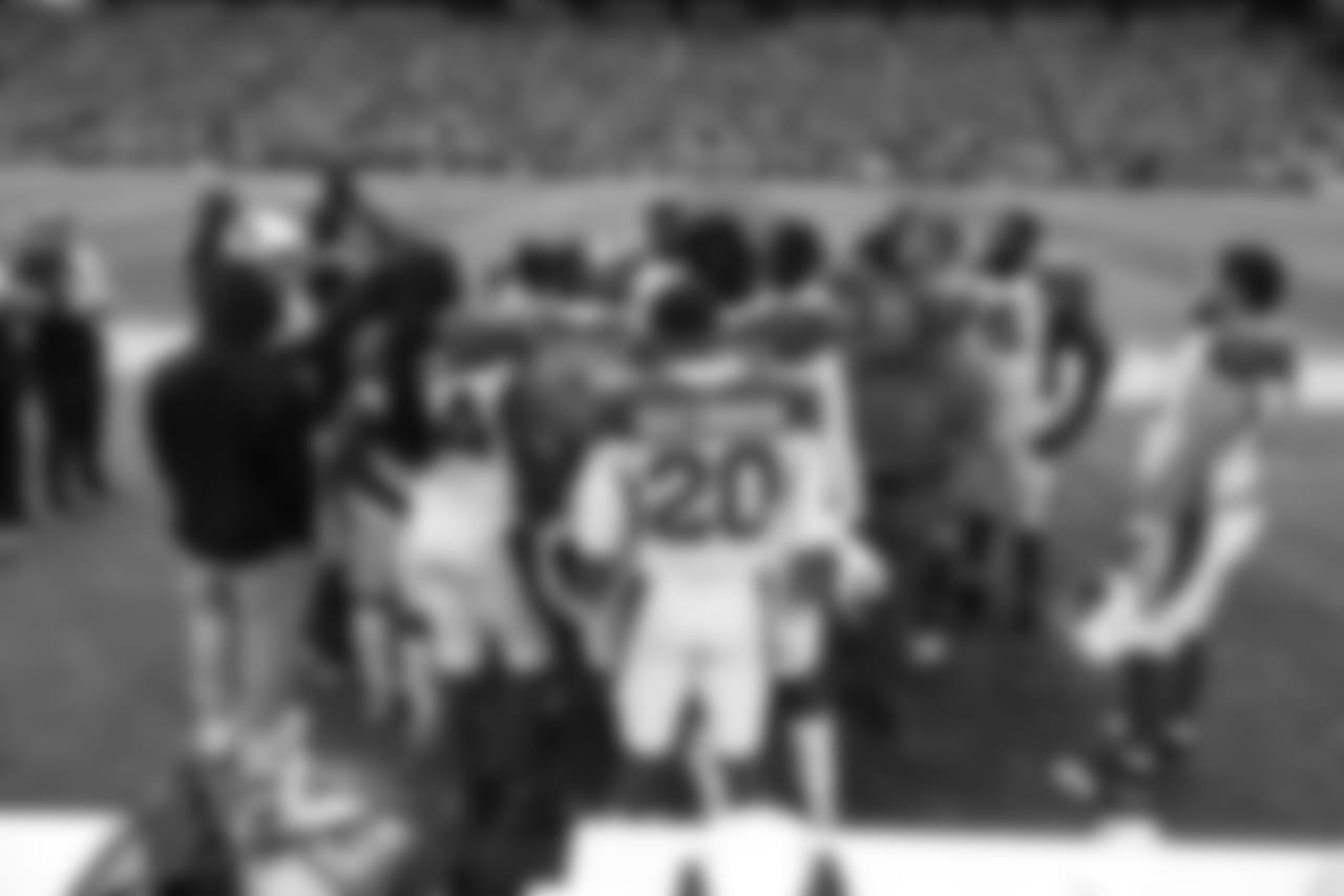 The defense huddles up during the game