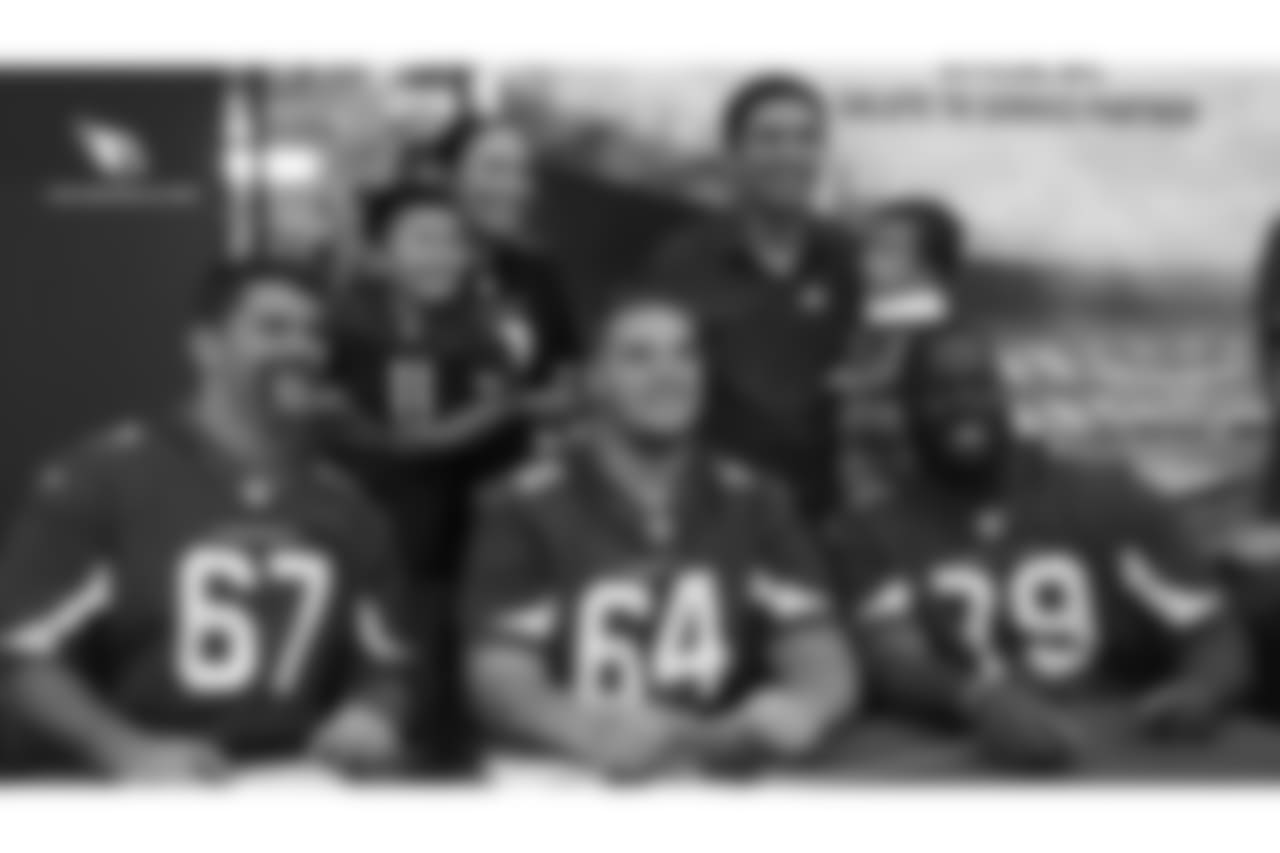 From left: G Justin Pugh, C Mason Cole and T Korey Cunningham pose for a photo