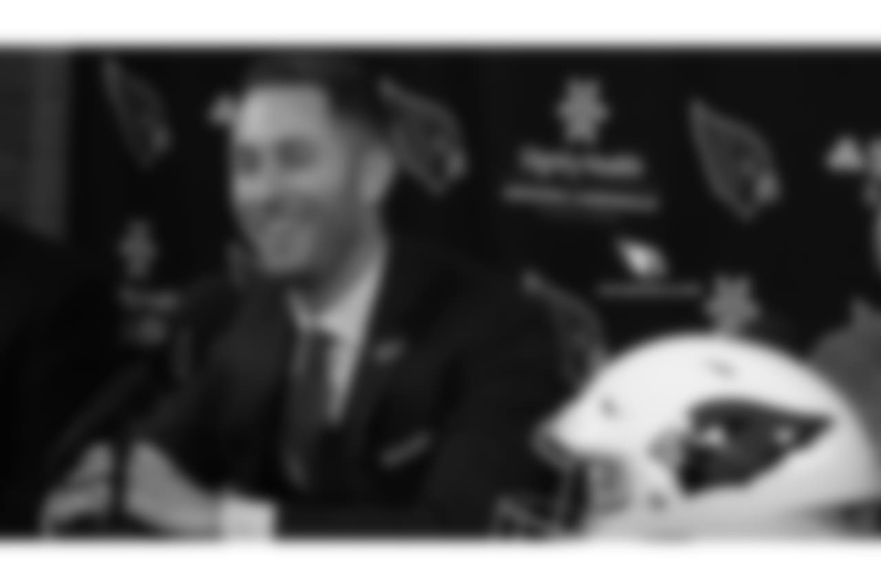 Coach Kliff Kingsbury laughs during the introductory press conference