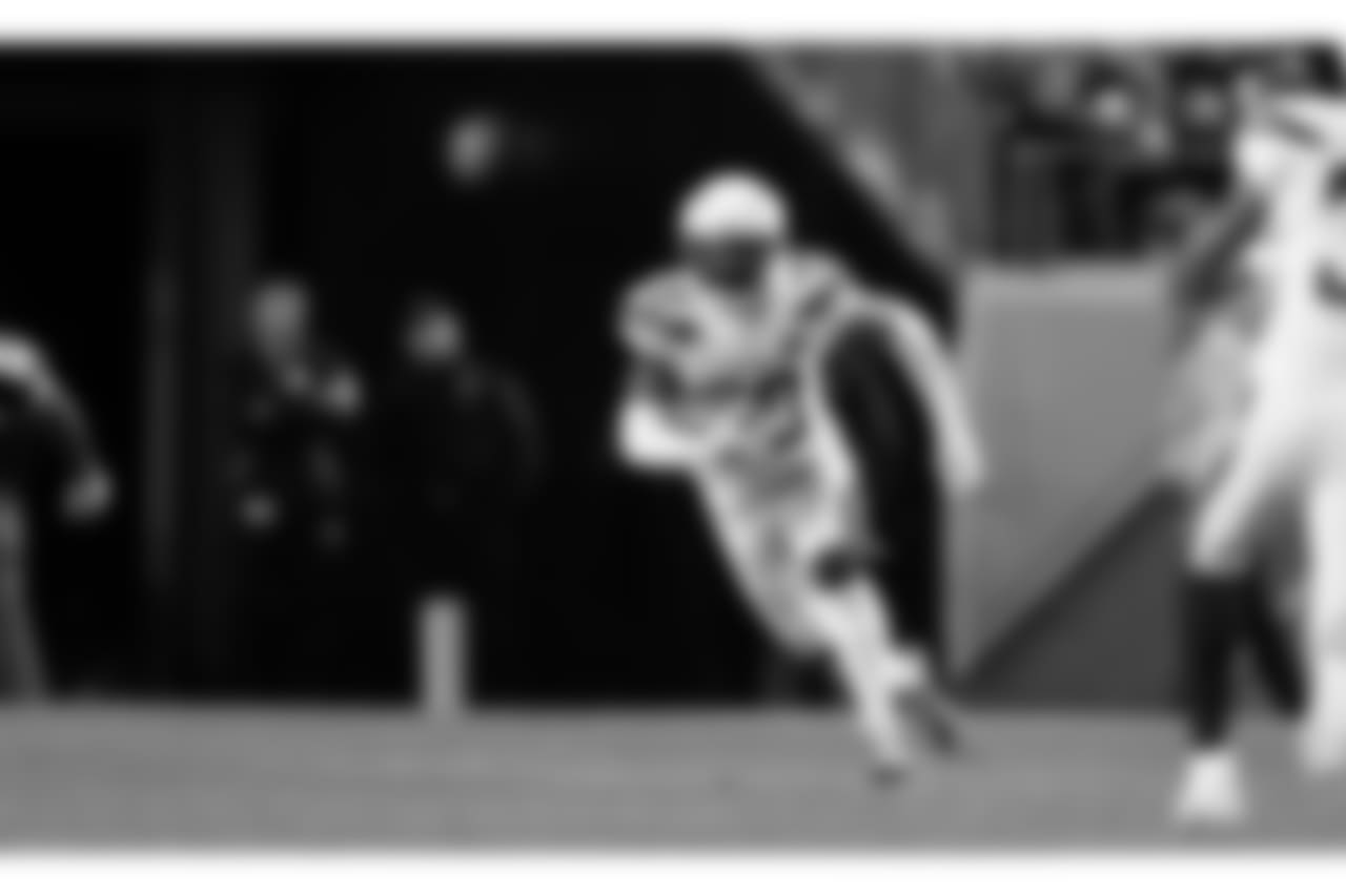 Desmond King recovering the punt return during the Week 13 matchup against the Pittsburgh Steelers.