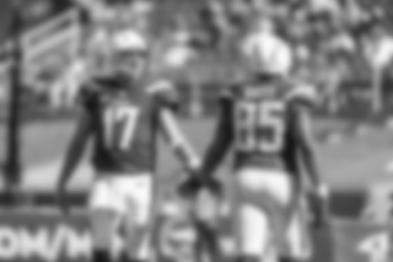 Philip Rivers and Antonio Gates during the Bolts' matchup against the LA Rams at the LA Memorial Coliseum.