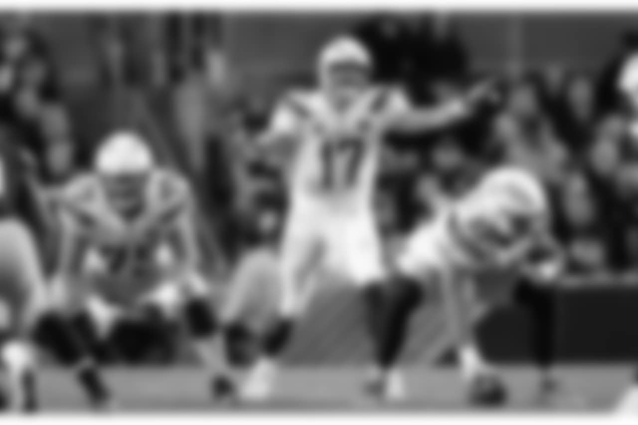 Philip Rivers sets up to receive the snap from Mike Pouncey during the Week 13 matchup against the Pittsburgh Steelers.