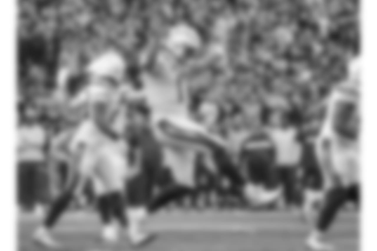 Philip Rivers celebrates a touchdown during the Week 9 contest against the Seattle Seahawks at CenturyLink Field.