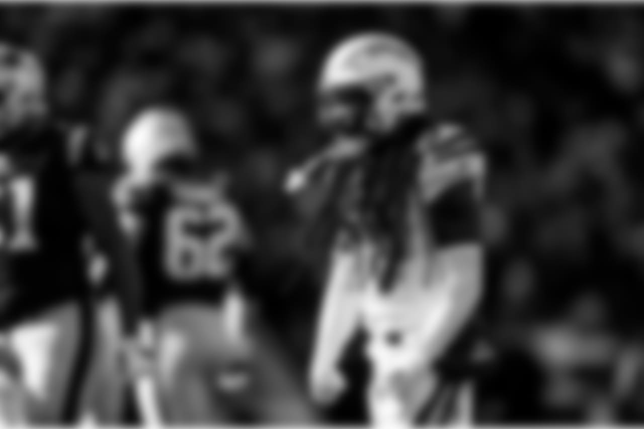 Jahleel Addae on the field during the Divisional Round matchup against the New England Patriots at Gillette Stadium.