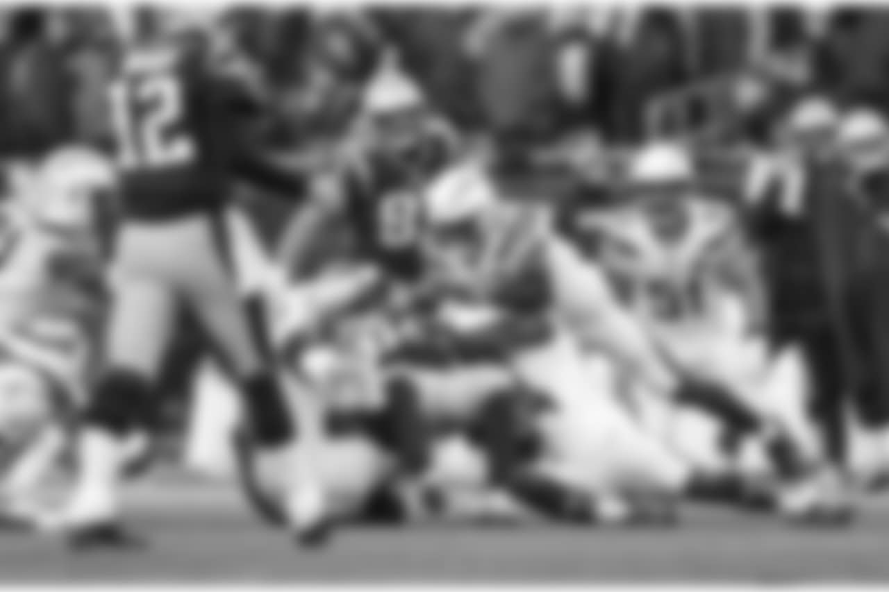 The Bolts tackle during the Divisional Round matchup against the New England Patriots at Gillette Stadium.