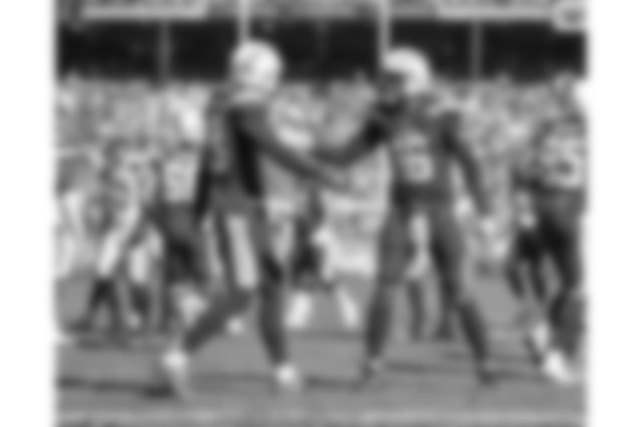 Keenan Allen and Tyrell Williams celebrates Williams' second TD of the day during the Week 6 matchup against the Browns.