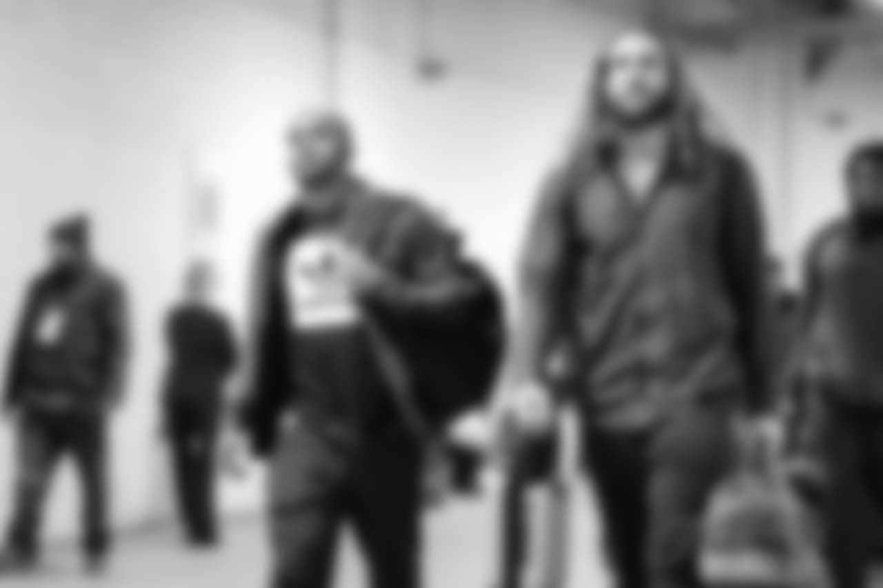 Austin Ekeler and Sean Culkin arrive at Heinz Field before the Week 13 matchup against the Pittsburgh Steelers.