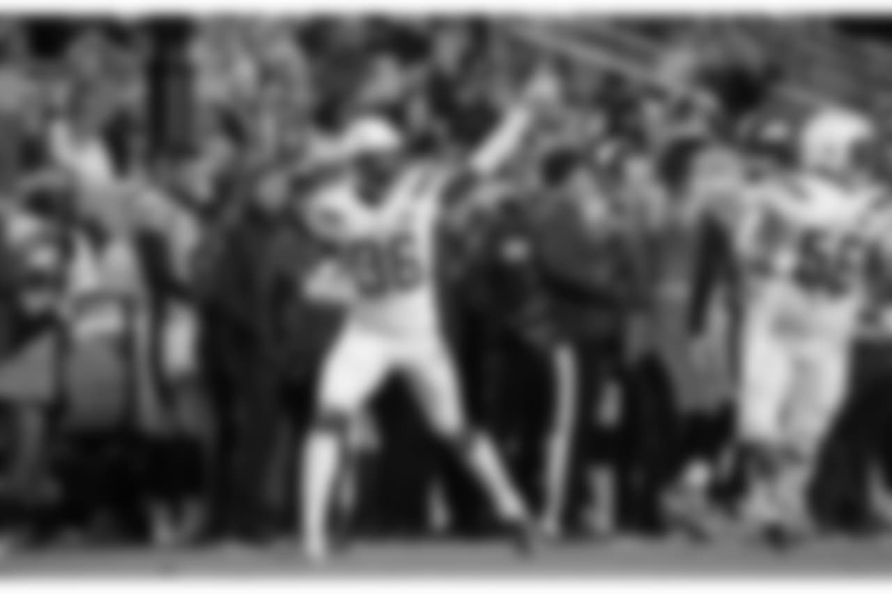 Brandon Facyson celebrates his fumble recovery to seal a win vs. the Denver Broncos at Broncos Stadium at Mile High on Sun. Dec. 30, 2018.