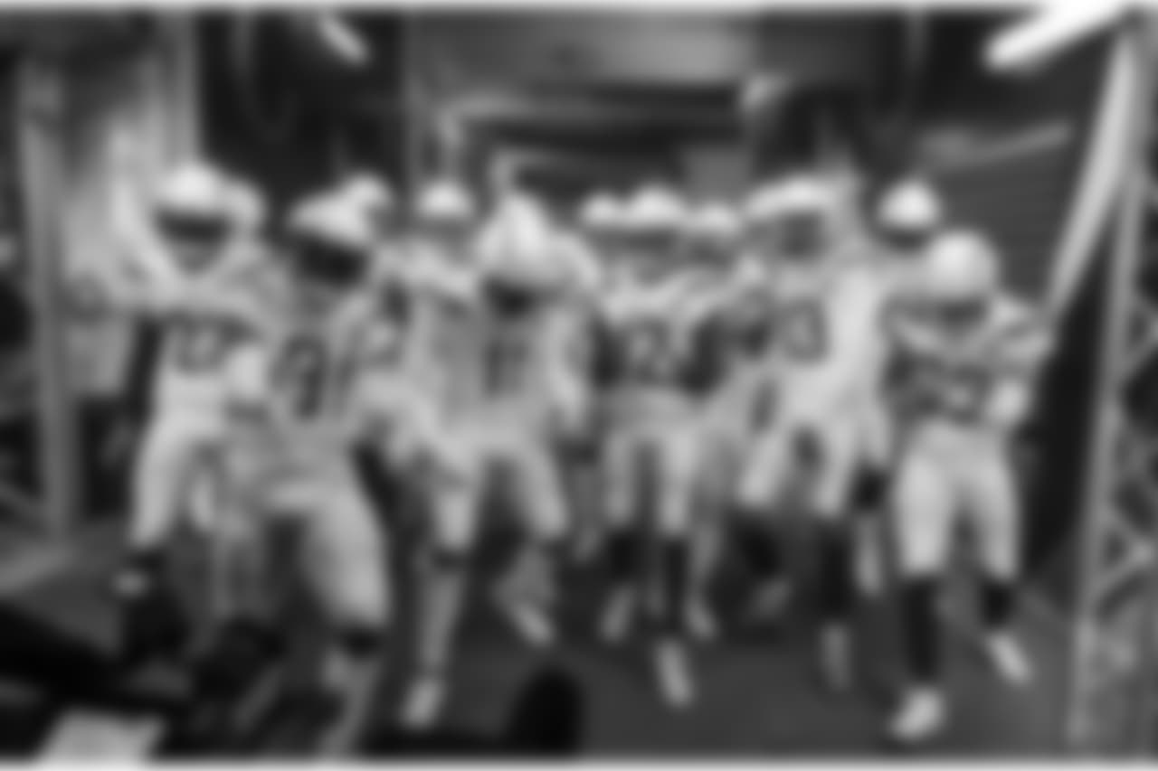 The Bolts pose in the tunnel before the Wild Card matchup against the Baltimore Ravens at M&T Bank Stadium.