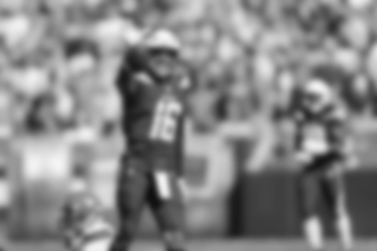 Tyrell Williams celebrates his catch from Philip Rivers during the Week 6 matchup against the Browns.