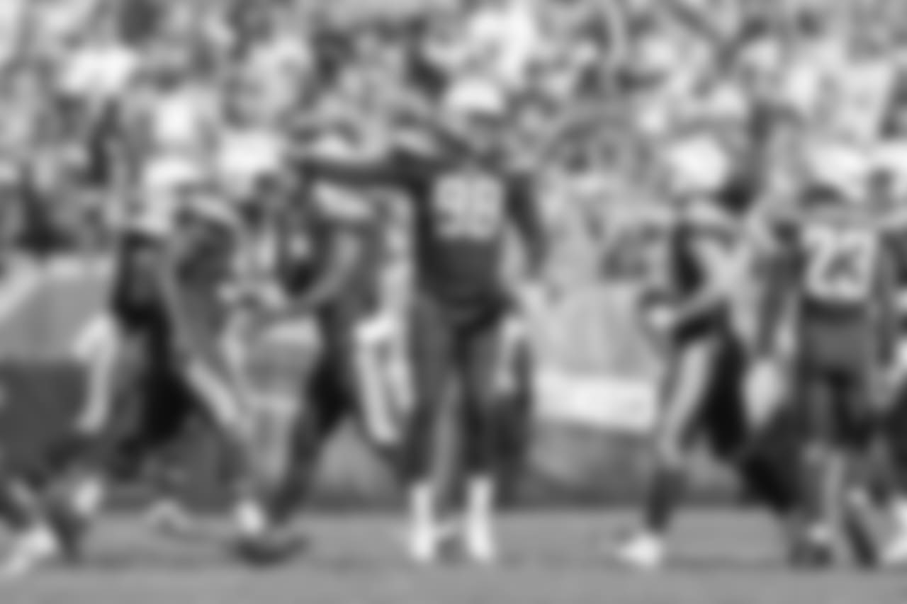 Isaac Rochell celebrates sacking Browns QB Baker Mayfield during the Week 6 matchup against the Browns.