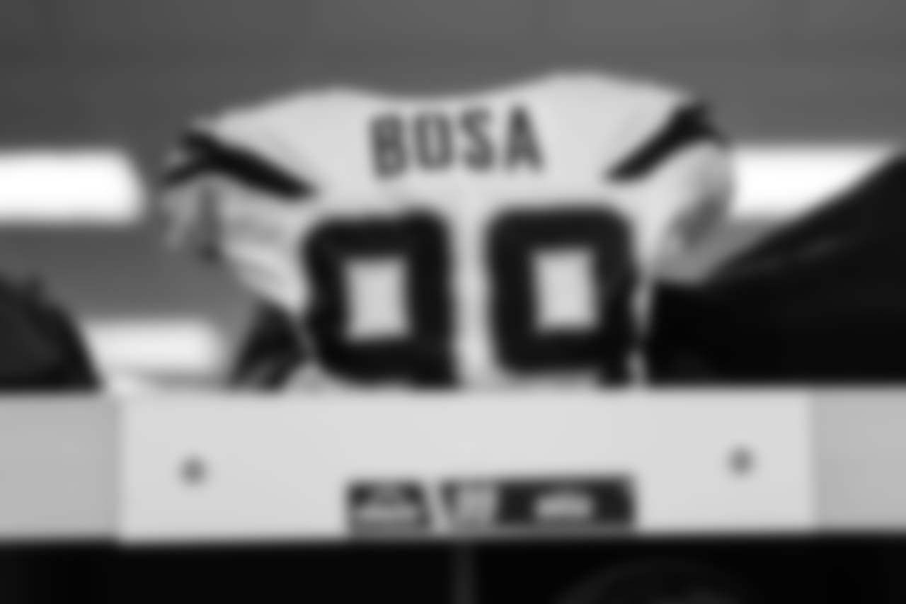 Joey Bosa's jersey sits in the locker room ahead of the Week 17 contest against the Denver Broncos.