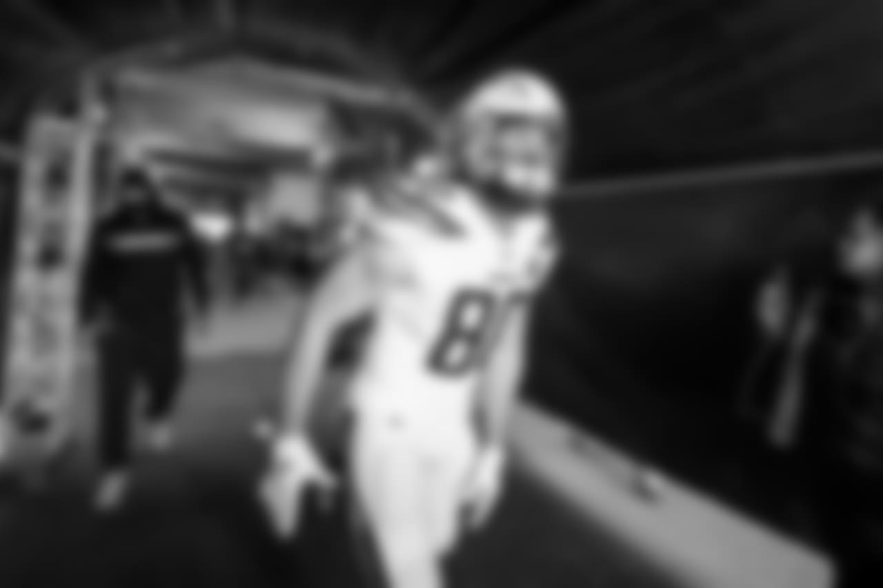 Sean Culkin walks out to the field before the Wild Card matchup against the Baltimore Ravens at M&T Bank Stadium.