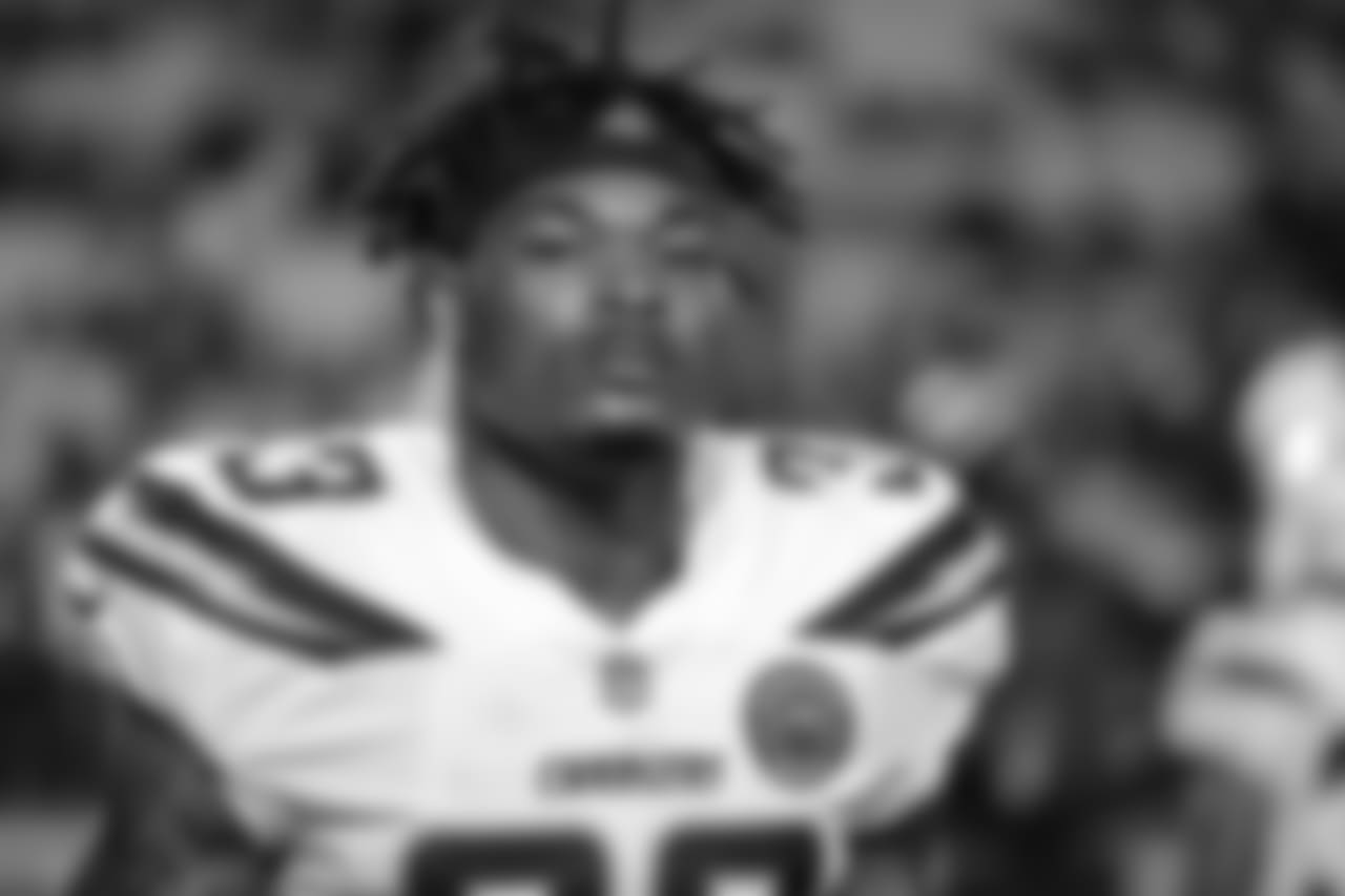 Derwin James on the field before the Week 13 matchup against the Pittsburgh Steelers at Heinz Field.
