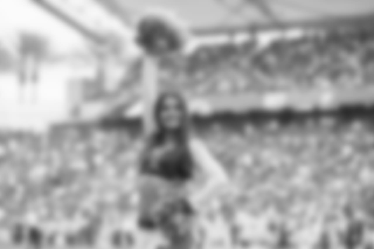The Charger Girls show their support for Breast Cancer Awareness with pink poms during Week 5's matchup versus the Oakland Raiders.