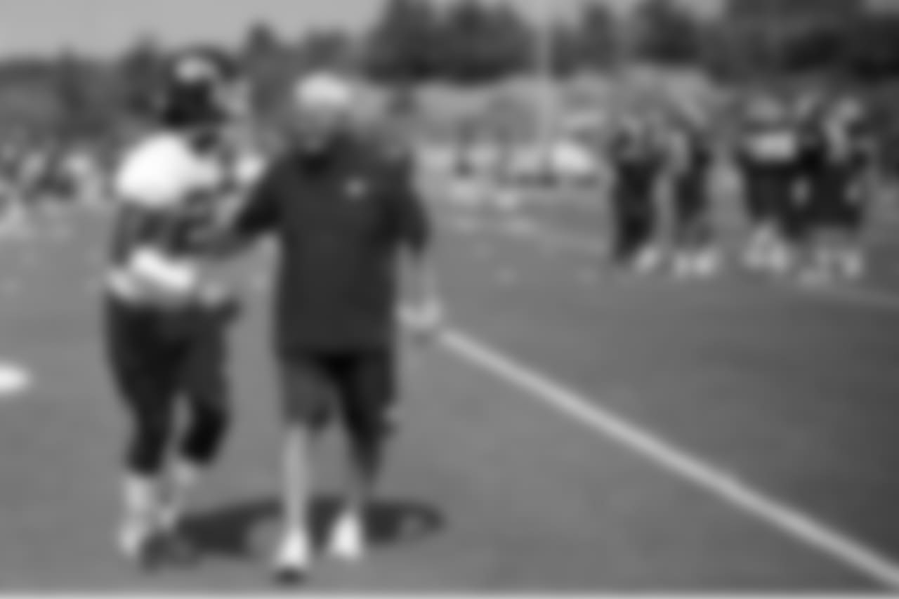 Kansas City Chiefs cornerback Kendall Fuller (23) and Defensive Coordinator Bob Sutton during practice on 8/22/18