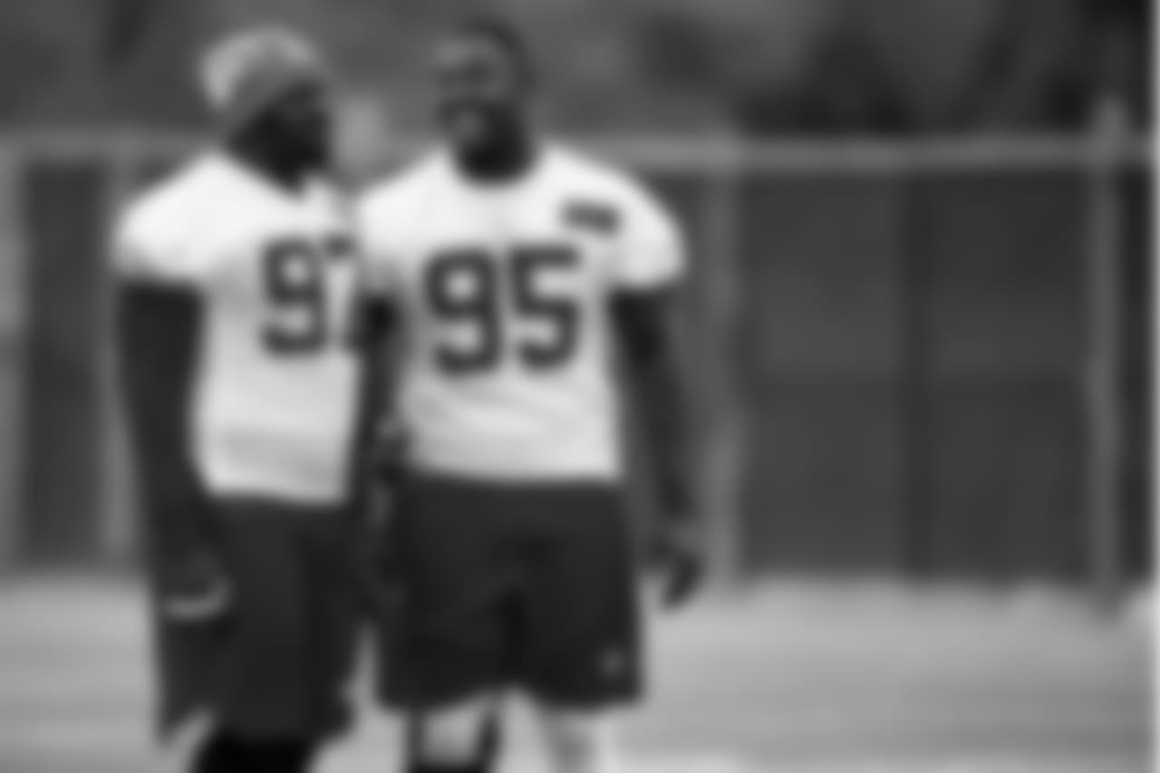 Kansas City Chiefs defensive end Allen Bailey (97) and Kansas City Chiefs defensive tackle Chris Jones (95) during practice on 10/31/18