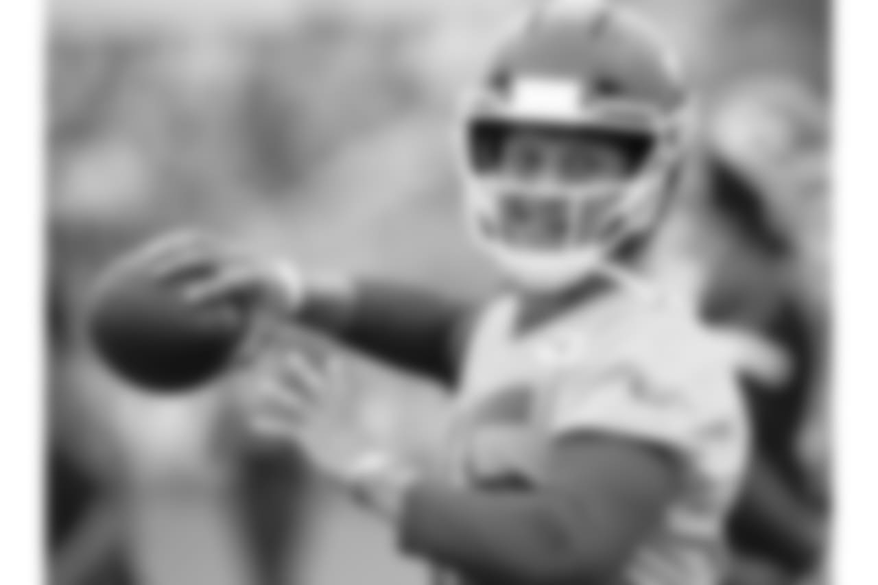 Kansas City Chiefs quarterback Patrick Mahomes (15) during practice on 8/7/18 at Chiefs Training Camp at Missouri Western State University in St. Joseph, Missouri.