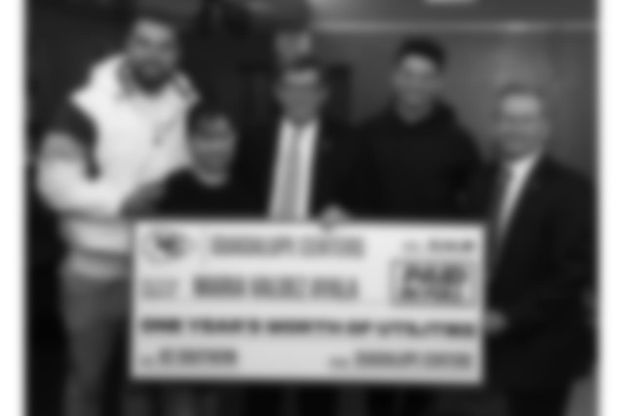 Pat Mahomes and Travis Kelce make a surprise visit to a family in need. While there, representatives from KC Southern and the Guadalupe Centers will inform the family that they will help pay for their home utilities for a year’s duration via the Guadalupe Centers’ Family Support Services programming. During the visit, Pat and Travis also brought along food and gifts for the family.
