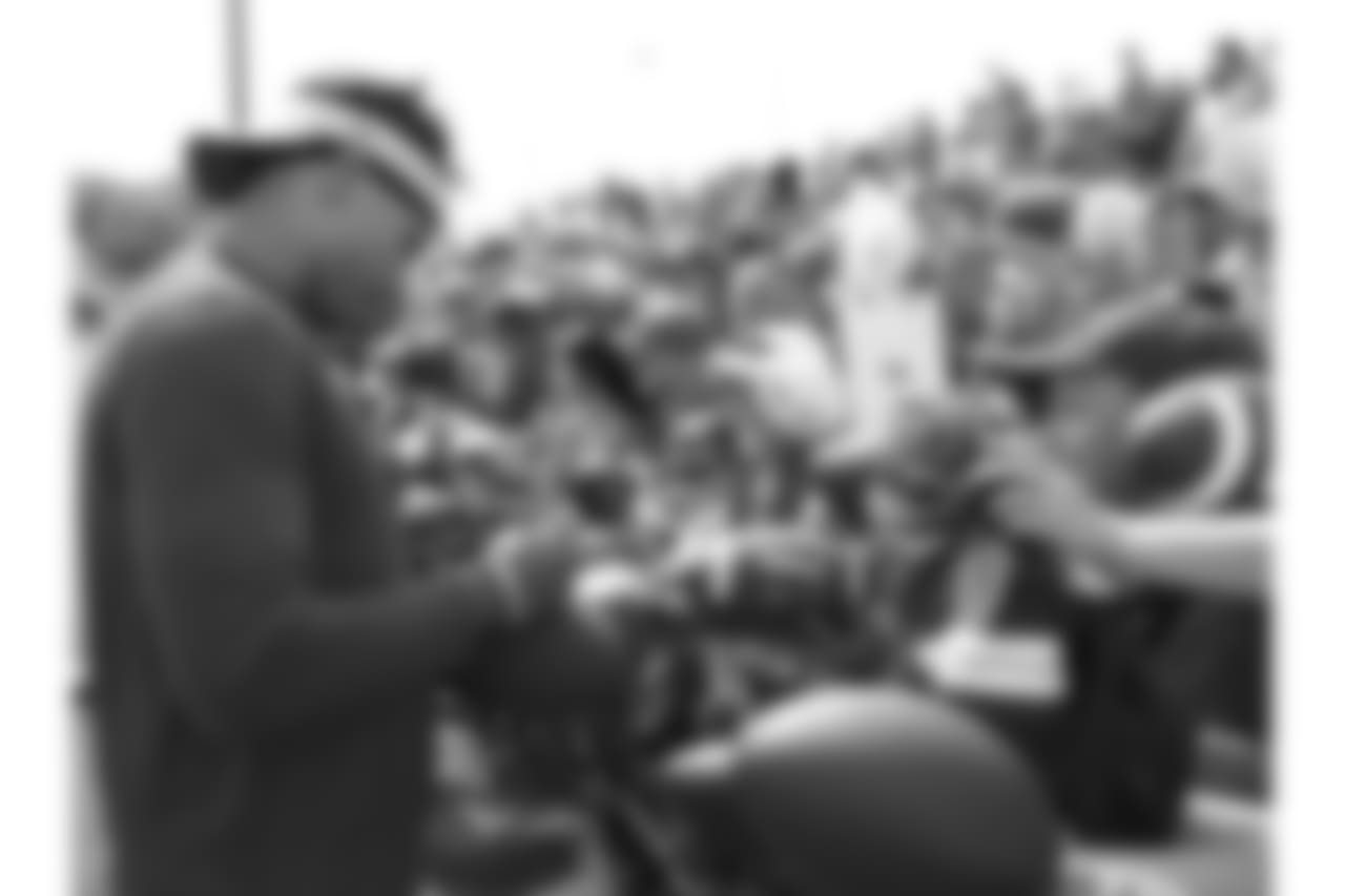 Kansas City Chiefs quarterback Patrick Mahomes (15) signs autographs after during practice 8/4/18 at Chiefs Training Camp at Missouri Western State University in St Joseph, Missouri