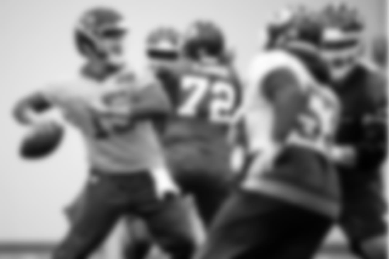 Kansas City Chiefs quarterback Patrick Mahomes (15) during practice on 11/28/18