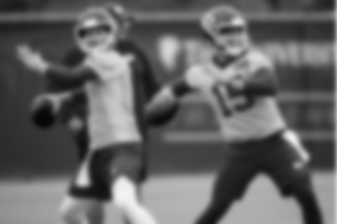 Kansas City Chiefs quarterback Chad Henne (4) and Kansas City Chiefs quarterback Patrick Mahomes (15) during practice on 10/4/18