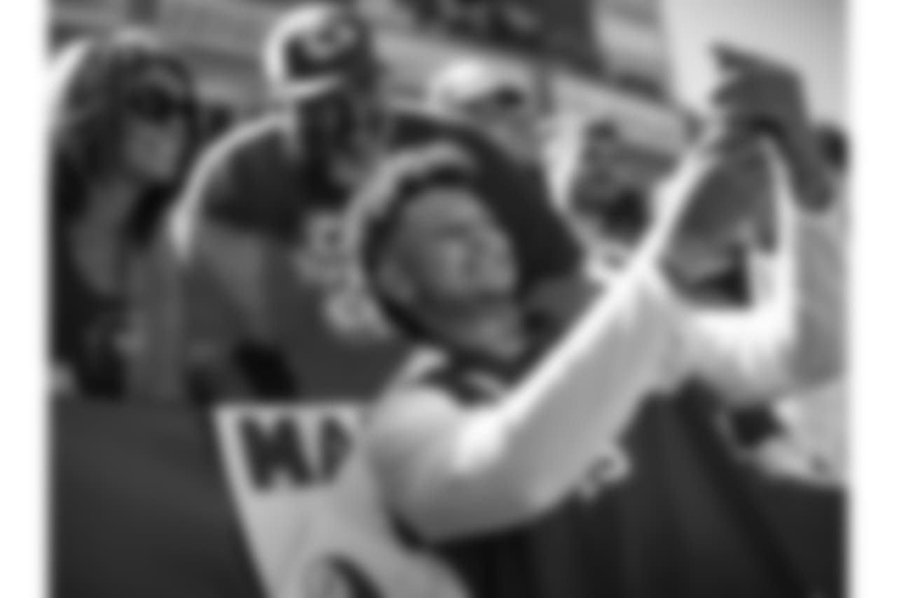 Kansas City Chiefs quarterback Patrick Mahomes (15) takes a selfie with fans before his game against the Los Angles Chargers on 9/9/18 in The StubHub Center.