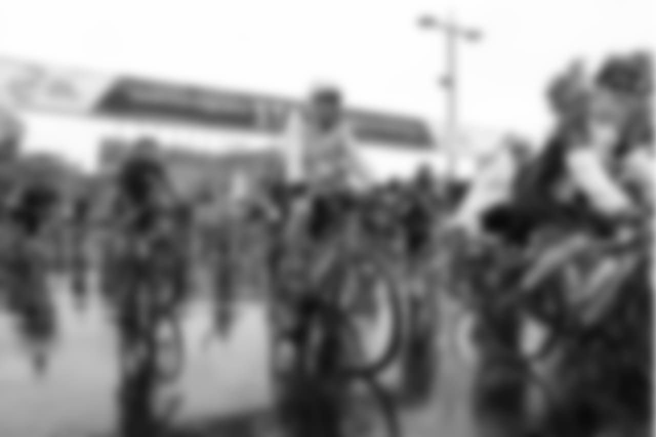 Cyclists begin their portion of the Eagles Autism Challenge.