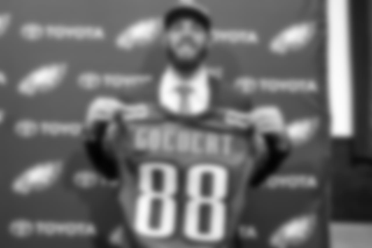 Dallas Goedert with his new No. 88 Eagles jersey.