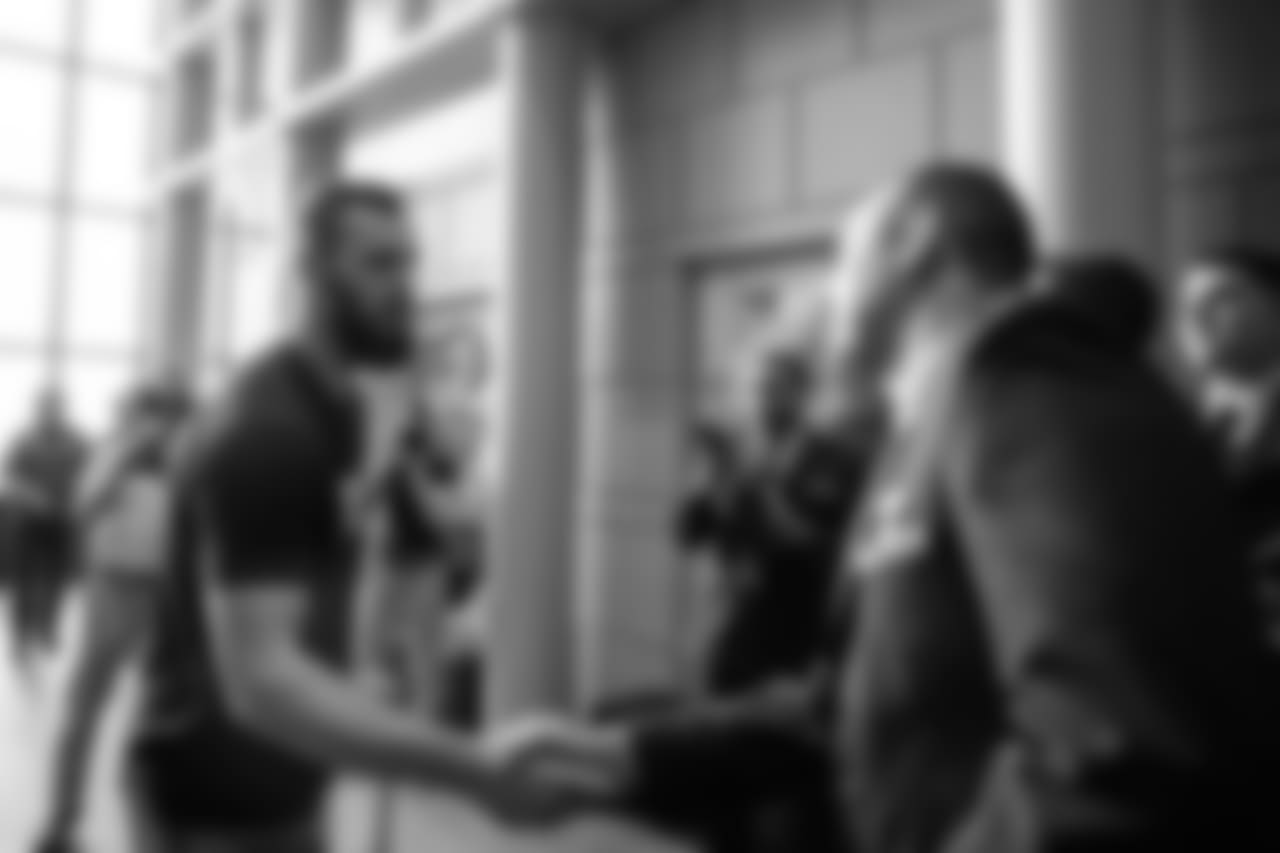 Goedert meets members of the military upon entering the NovaCare Complex.